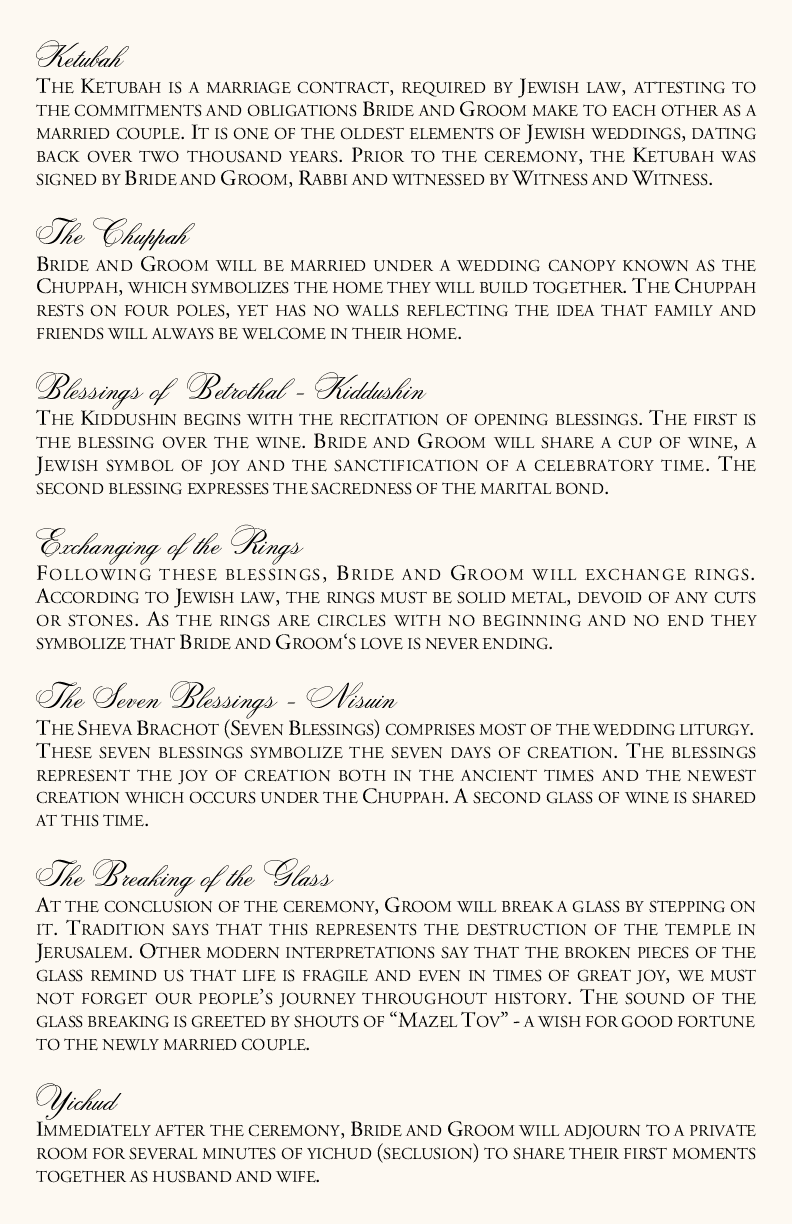 Me She Barach Jewish Wedding Programs and Jewish Program Wording